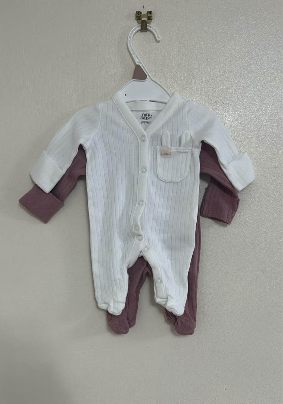 Tiny Baby(5lb): Set of 2 Ribbed Sleepsuits