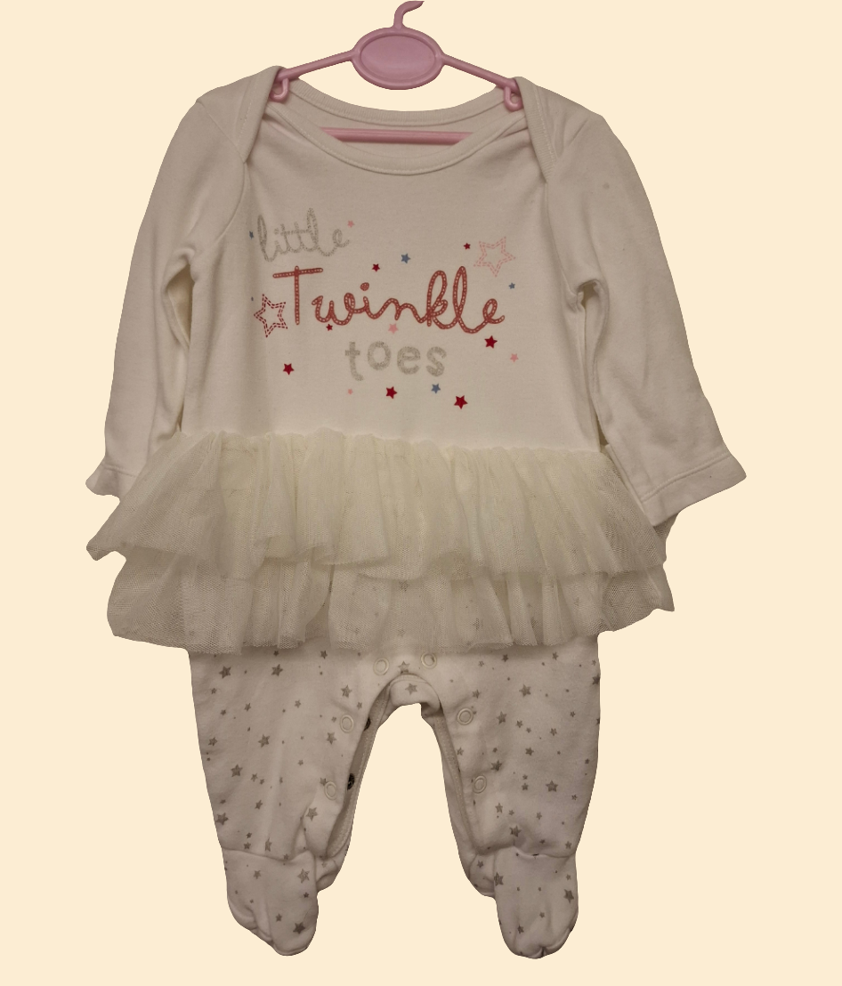 0-3 months: "Little Twinkle Toes" Tutu Sleepsuit
