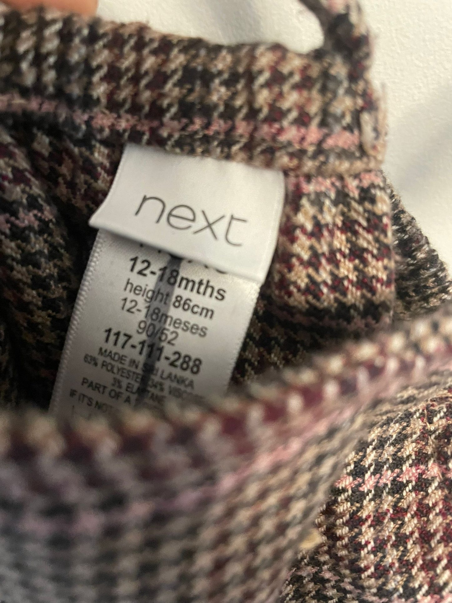 12-18m: Next Tartan Wool Dungarees