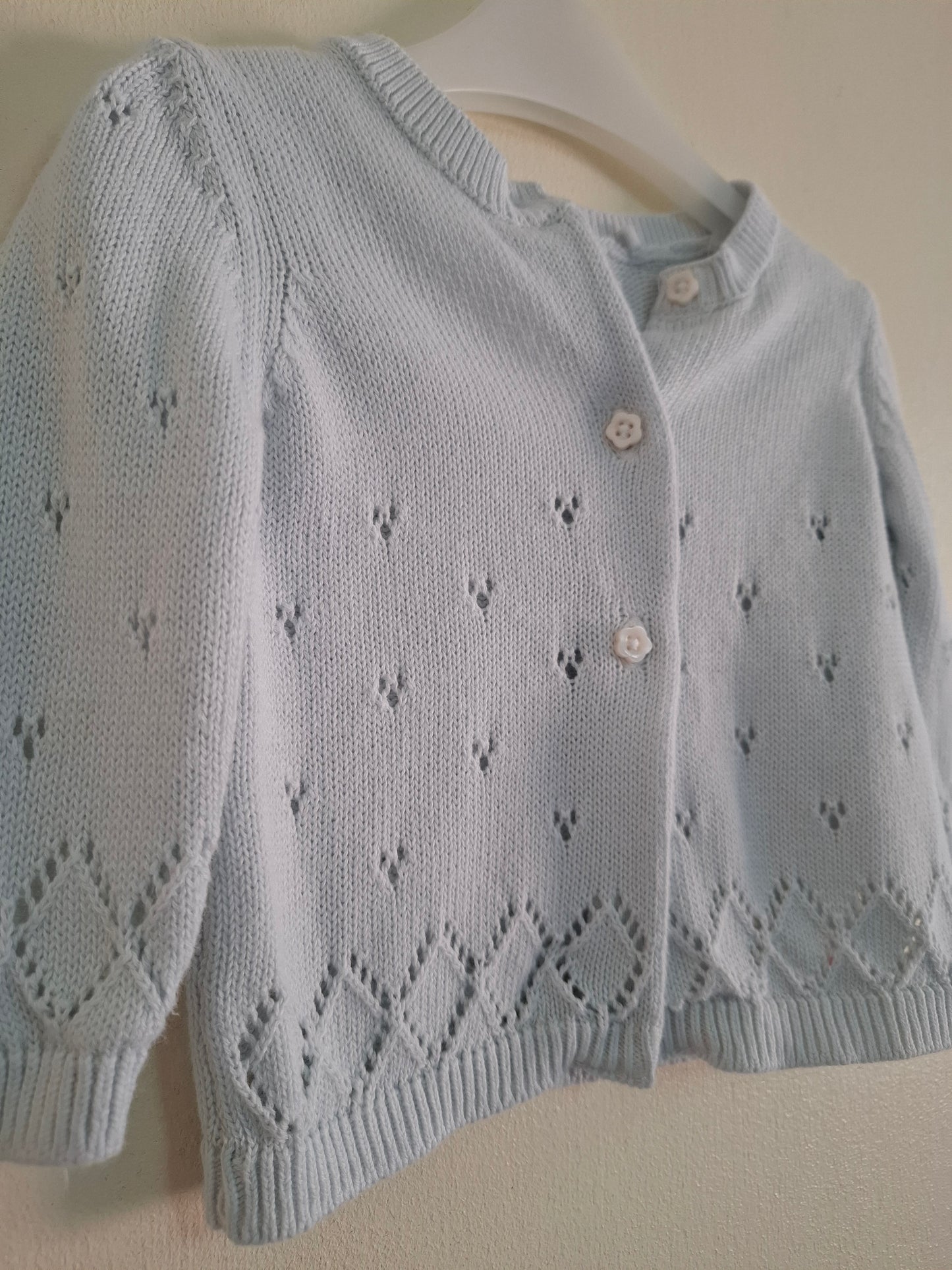 0-3m: Delicate Pale Blue Cardigan