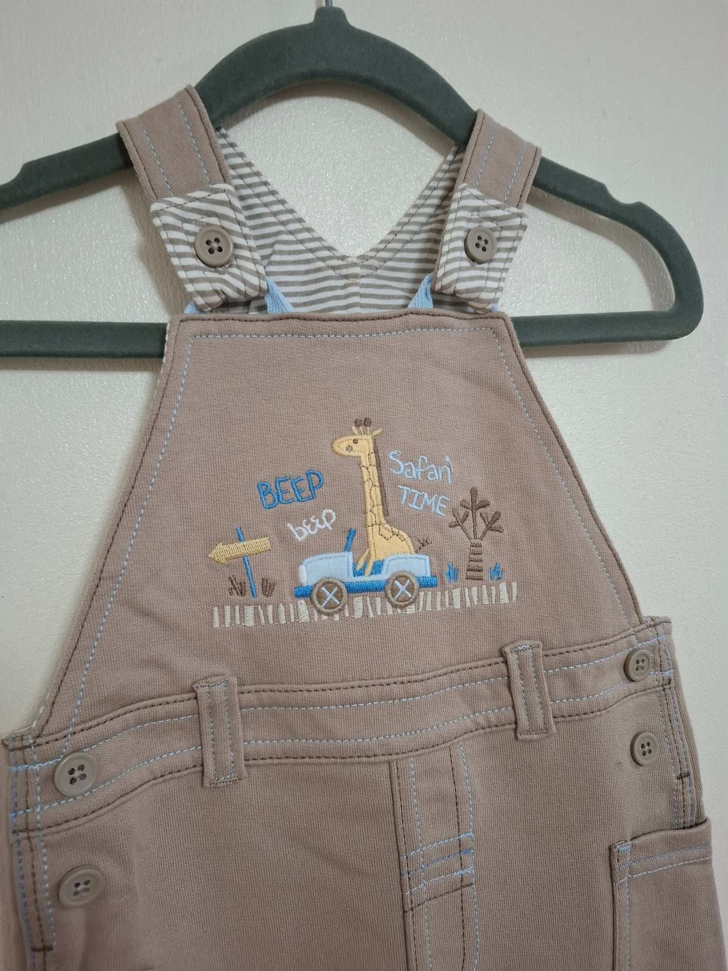 9-12m: Safari Time Fabric Dungerees