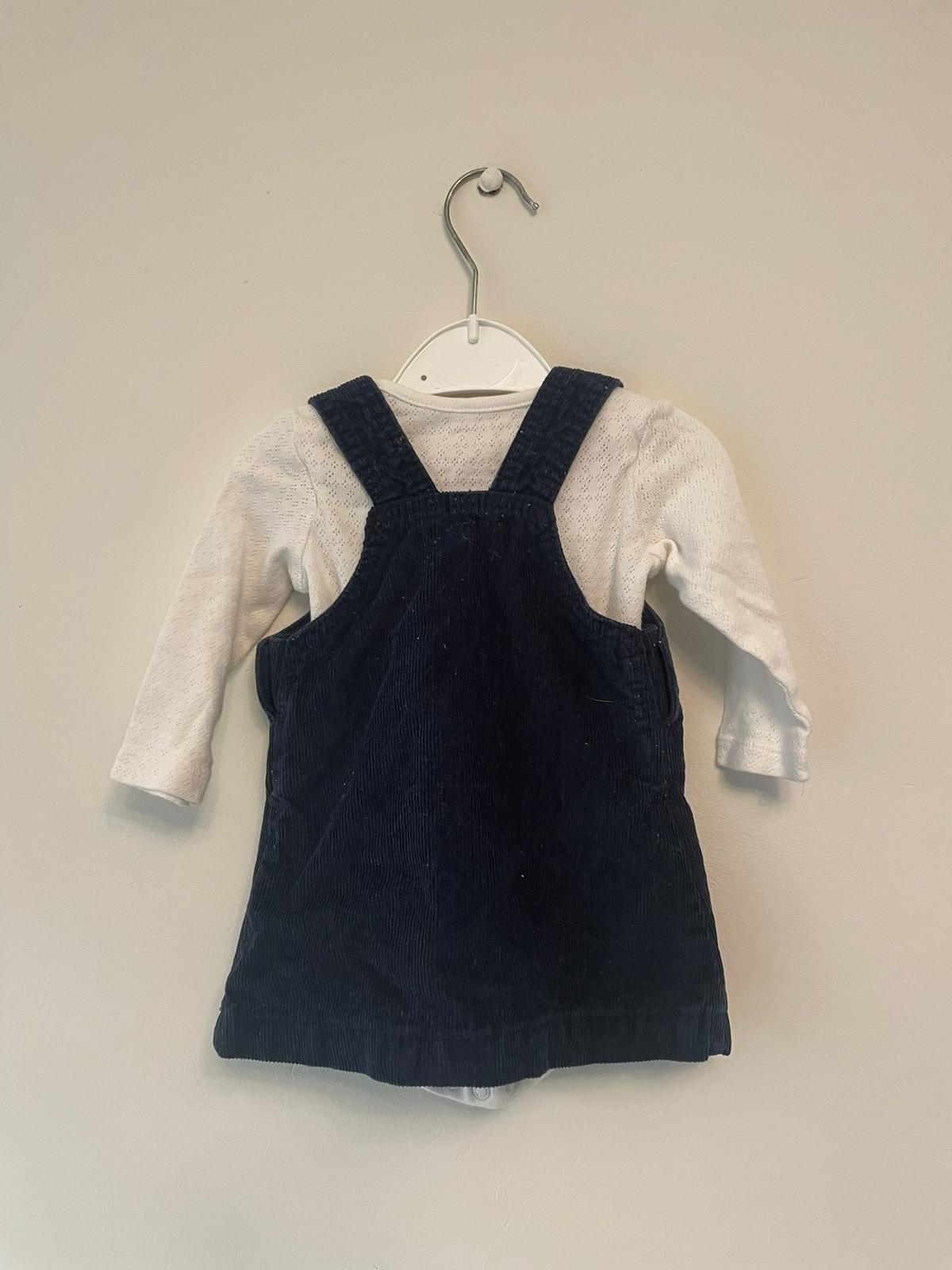 0-3m: Navy Courdroy Pinafore Set