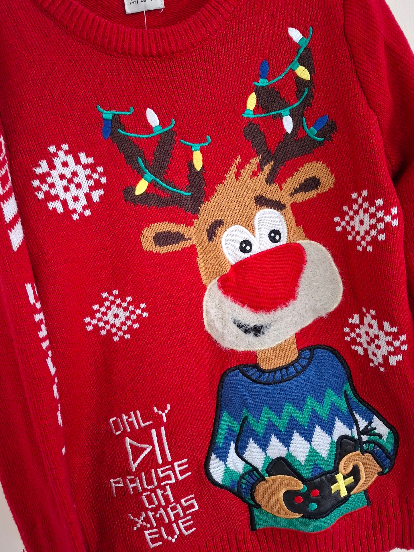 9-10y: Reindeer Gamer Christmas Jumper (Musical and flashy nose)