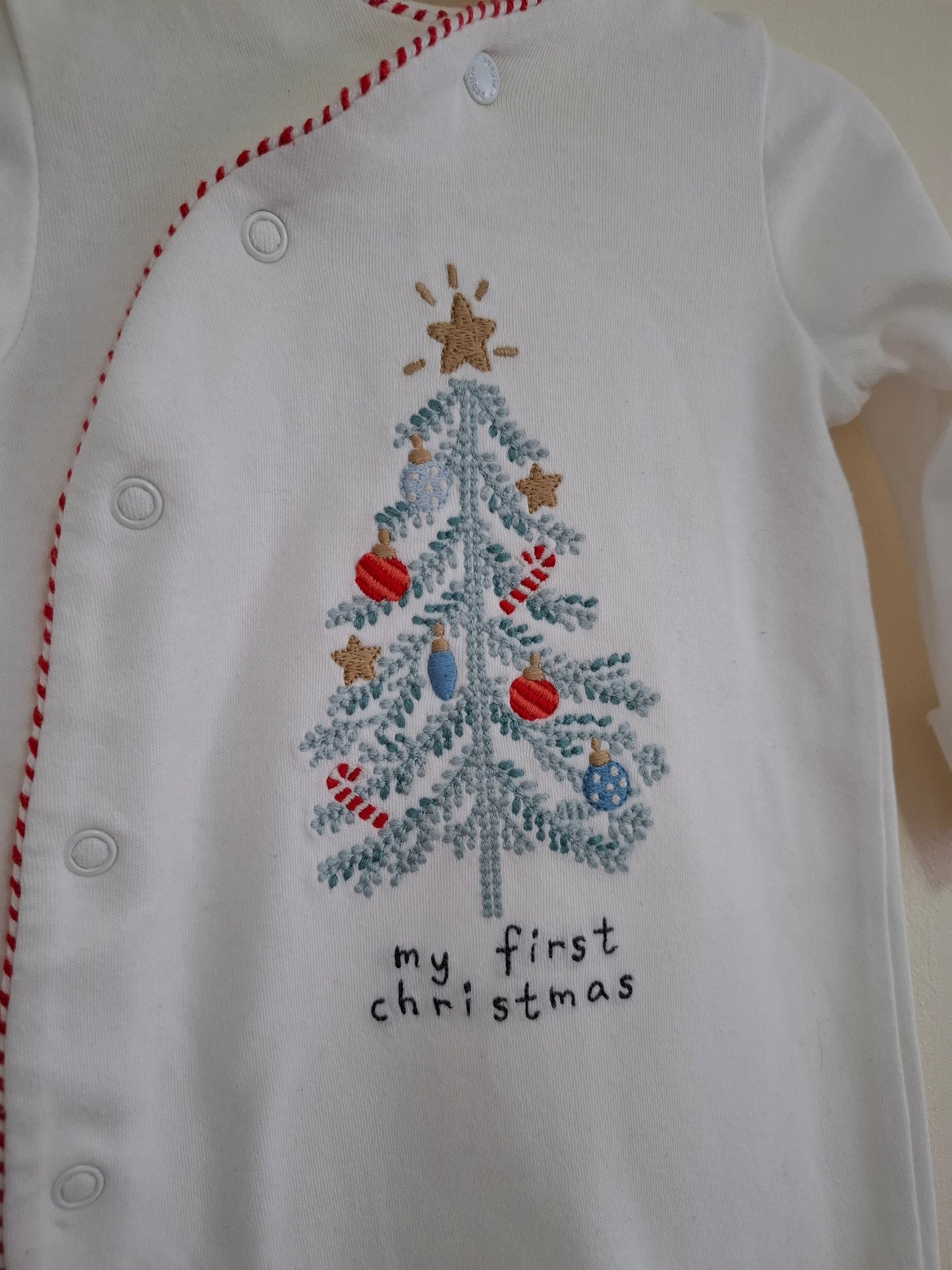 0-3m: "My first Christmas" Embroidered Sleepsuit