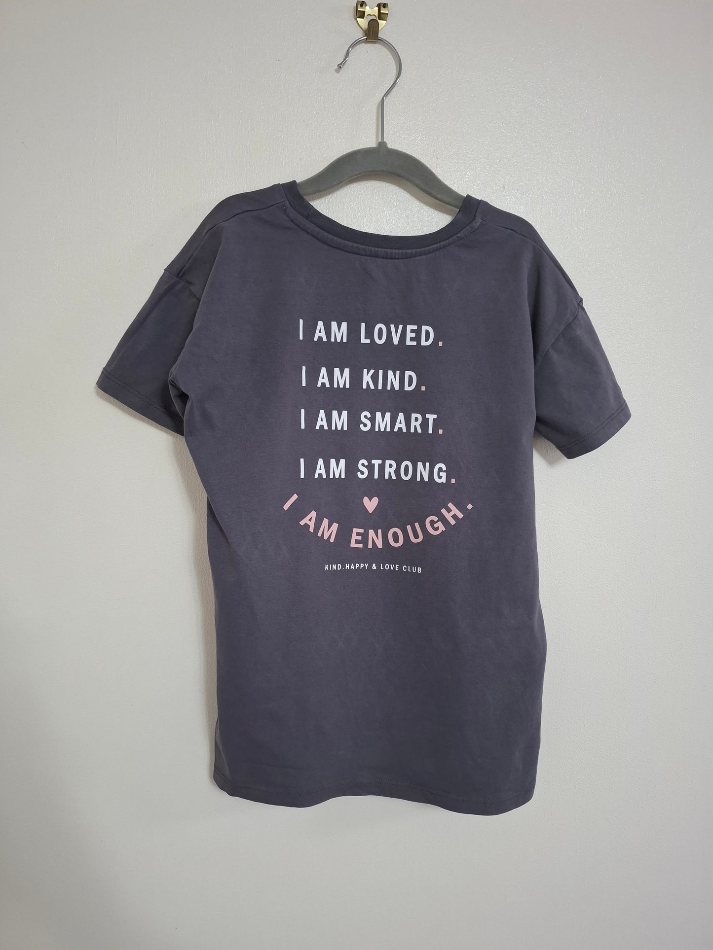 5-6y: Charcoal Grey "I am Enough" Slogan T-shirt