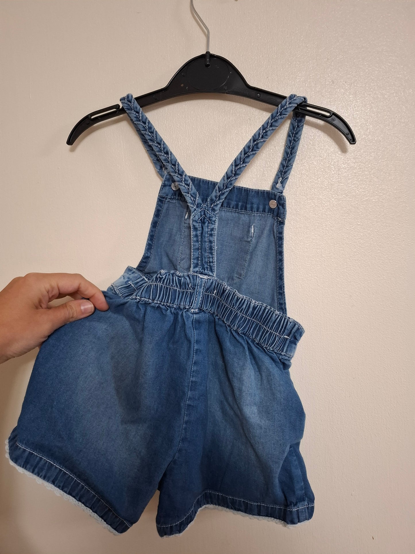 9-12m: Soft Denim Dungaree Shorts