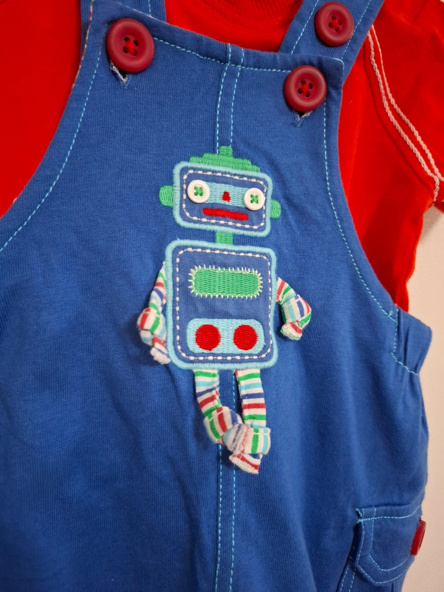 0-3m: Robot Fabric Dungaree Set