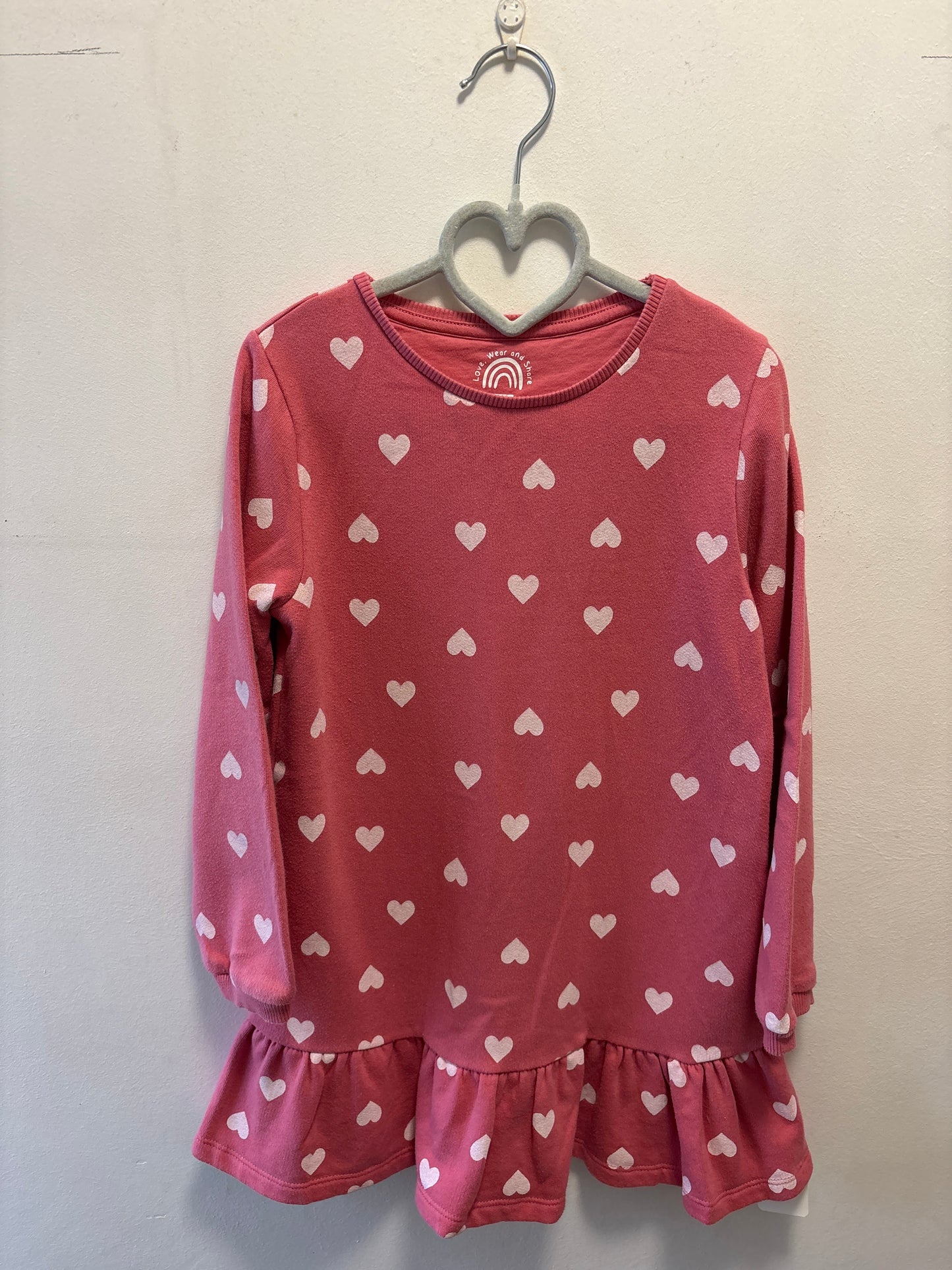 6-7y: Heart Print Long Jumper dress