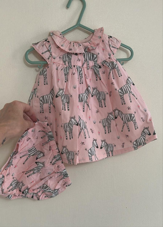 3-6m: Cotton Zebra Dress & Matching Knickers