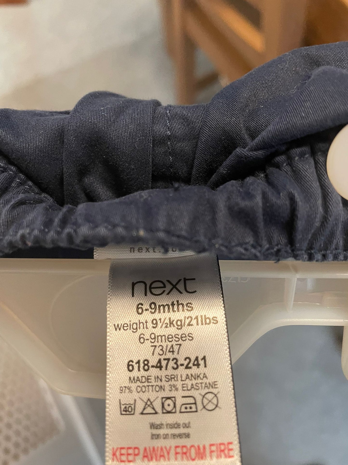 6-9m: Next Navy Chinos
