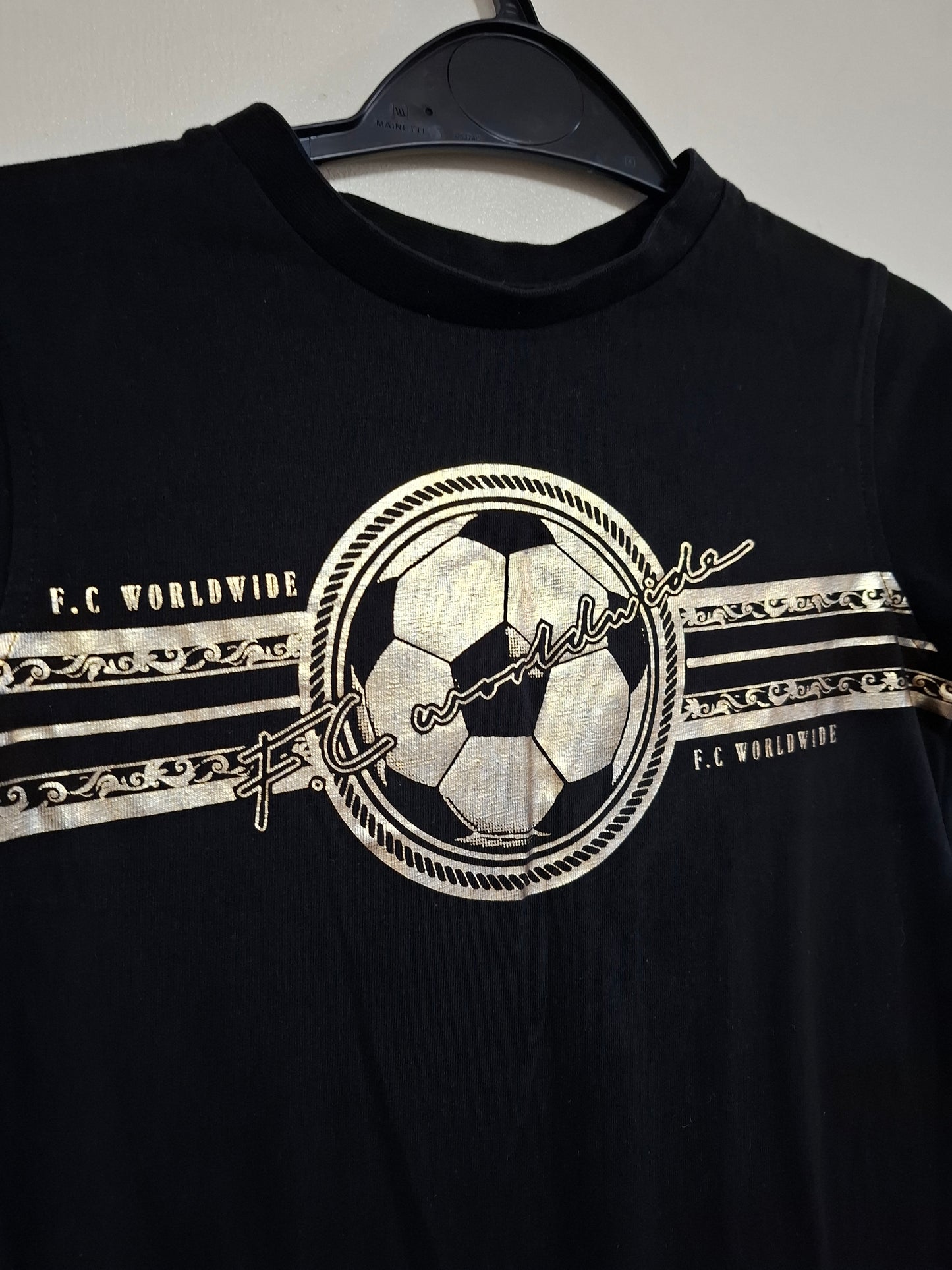 5-6y: Black T-shirt with Gold Football Detail