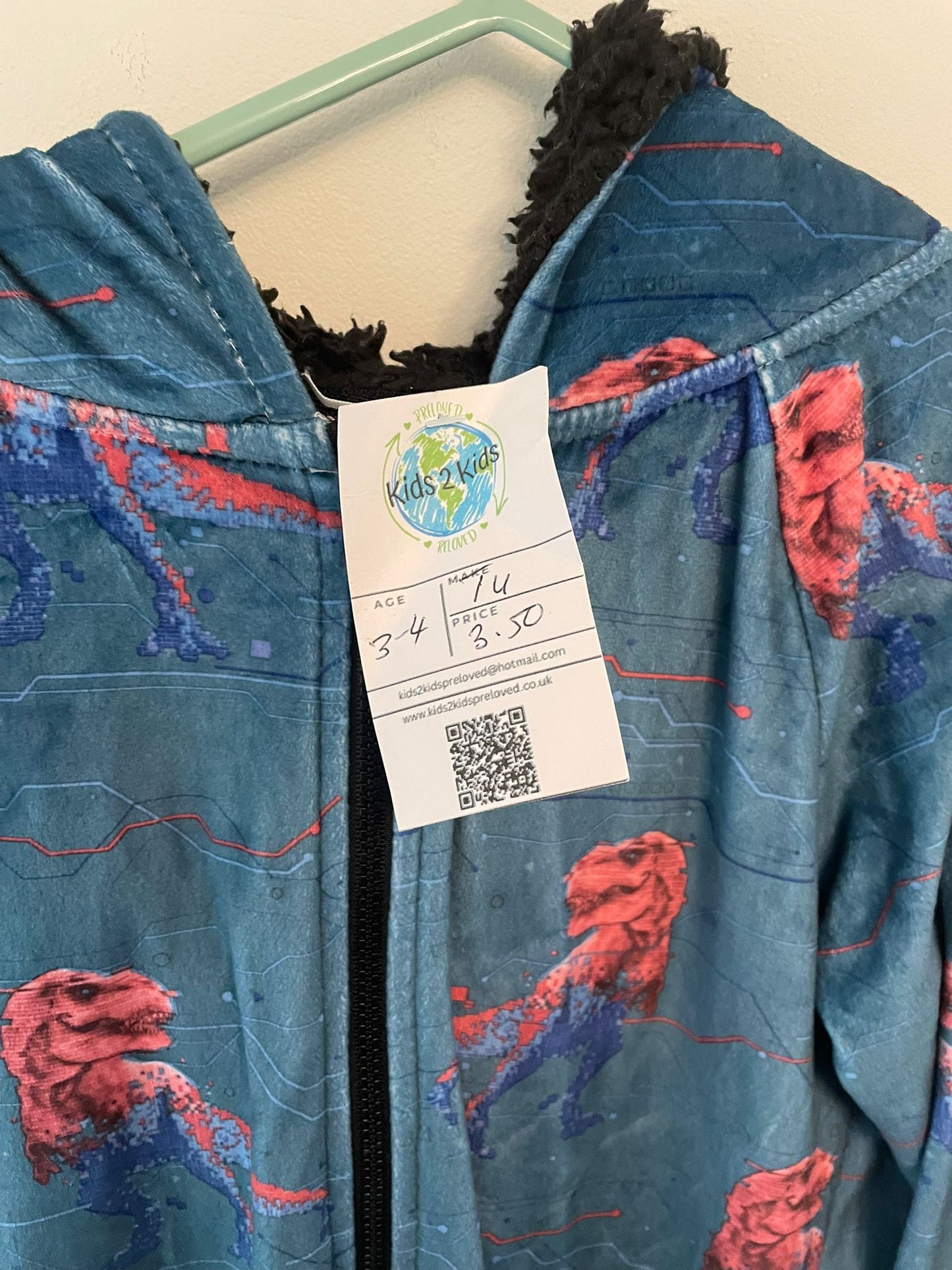 3-4y: Thin Fleece Dino Onsie