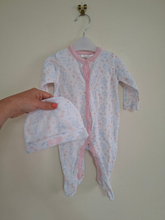 0-3m: "Guess How Much I Love You" Sleepsuit & Matching Hat Set