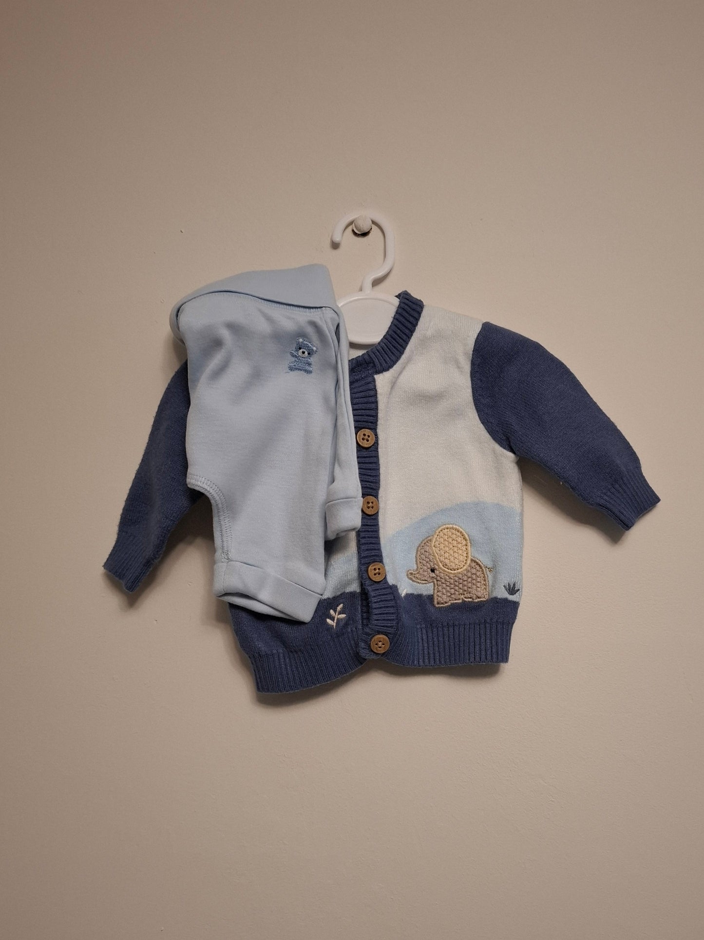Newborn (7.5lb): Cosy Animal Cardigan and Matching Trousers