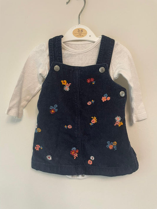 0-3m: Navy Courdroy Pinafore Set