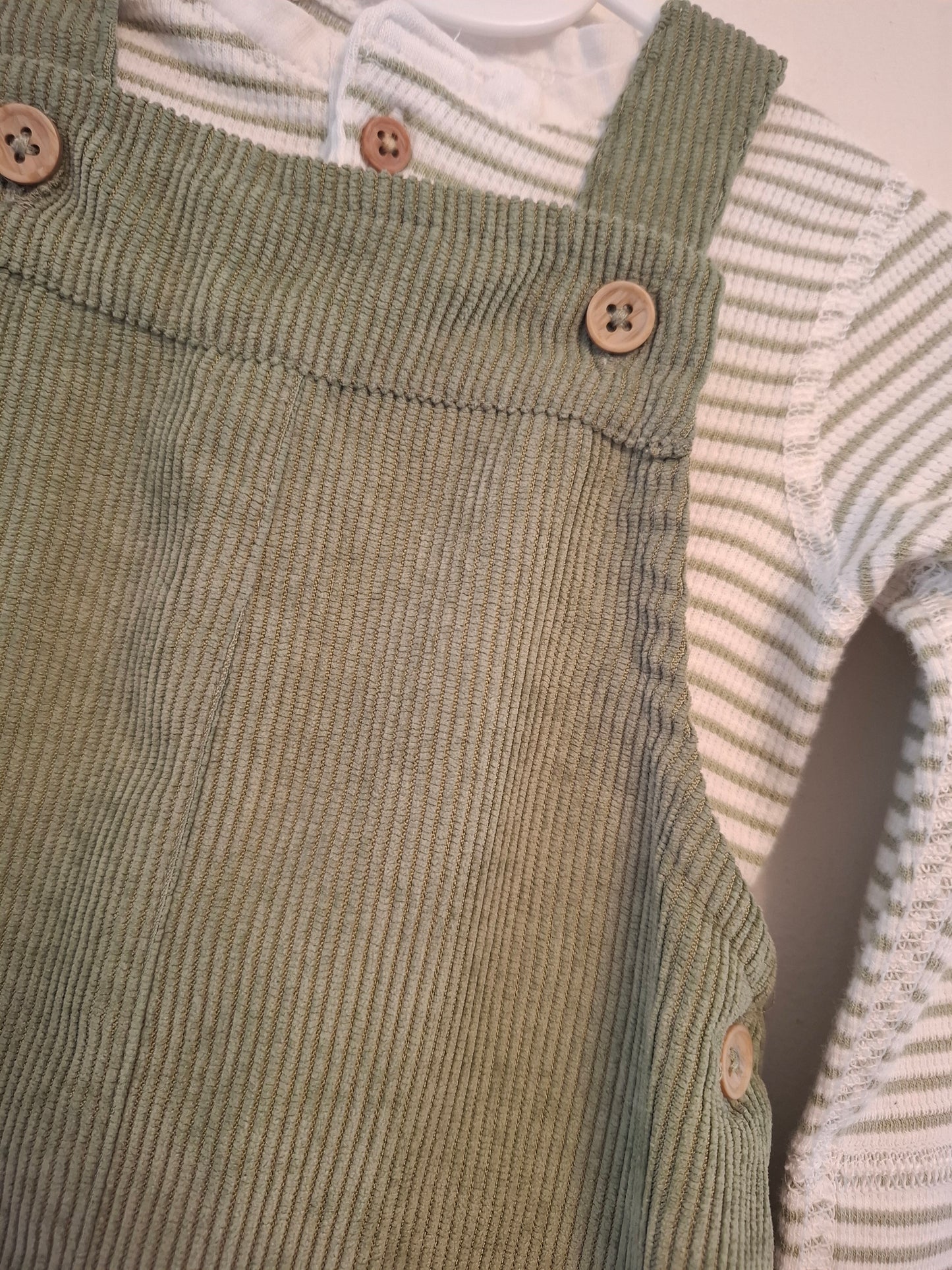 3-6m: Sage Corduroy Dungaree Set