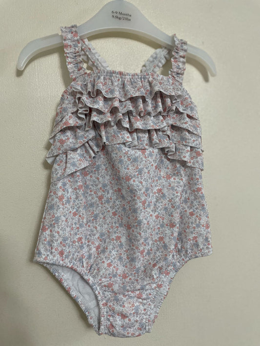 6-9m: Ditsy Floral Pattern Swimsuit (with built in nappy)