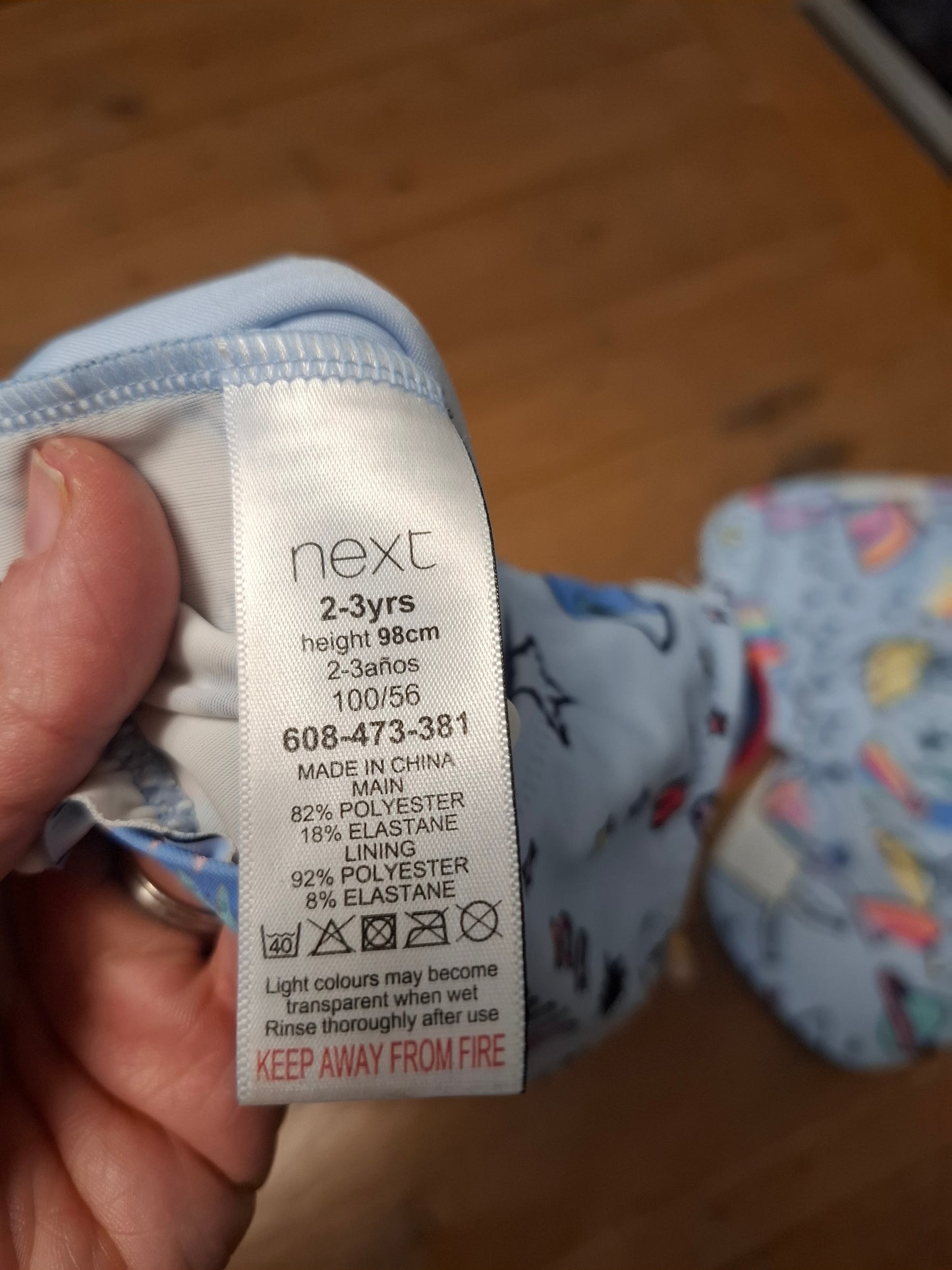 2-3y: Next Space Unicorn Swimming Costume & Matching Swim Hat