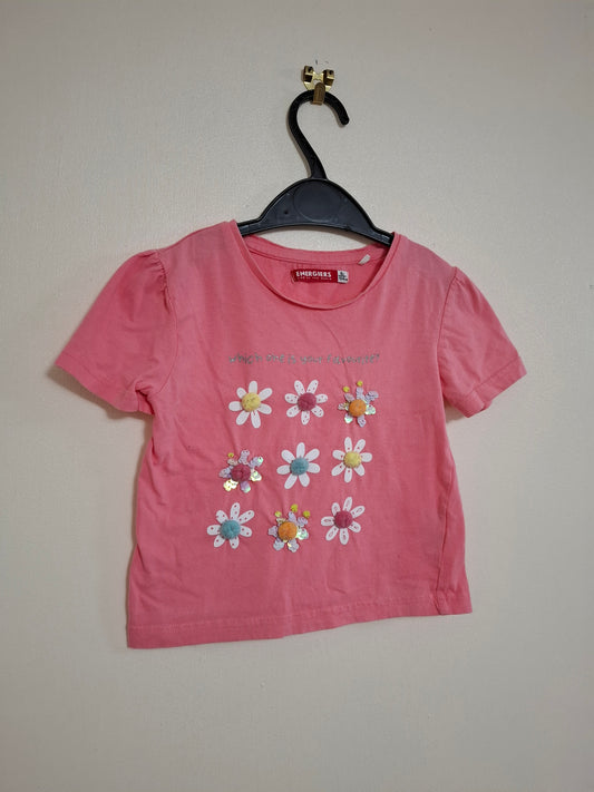 4y: Flower Detail T-shirt