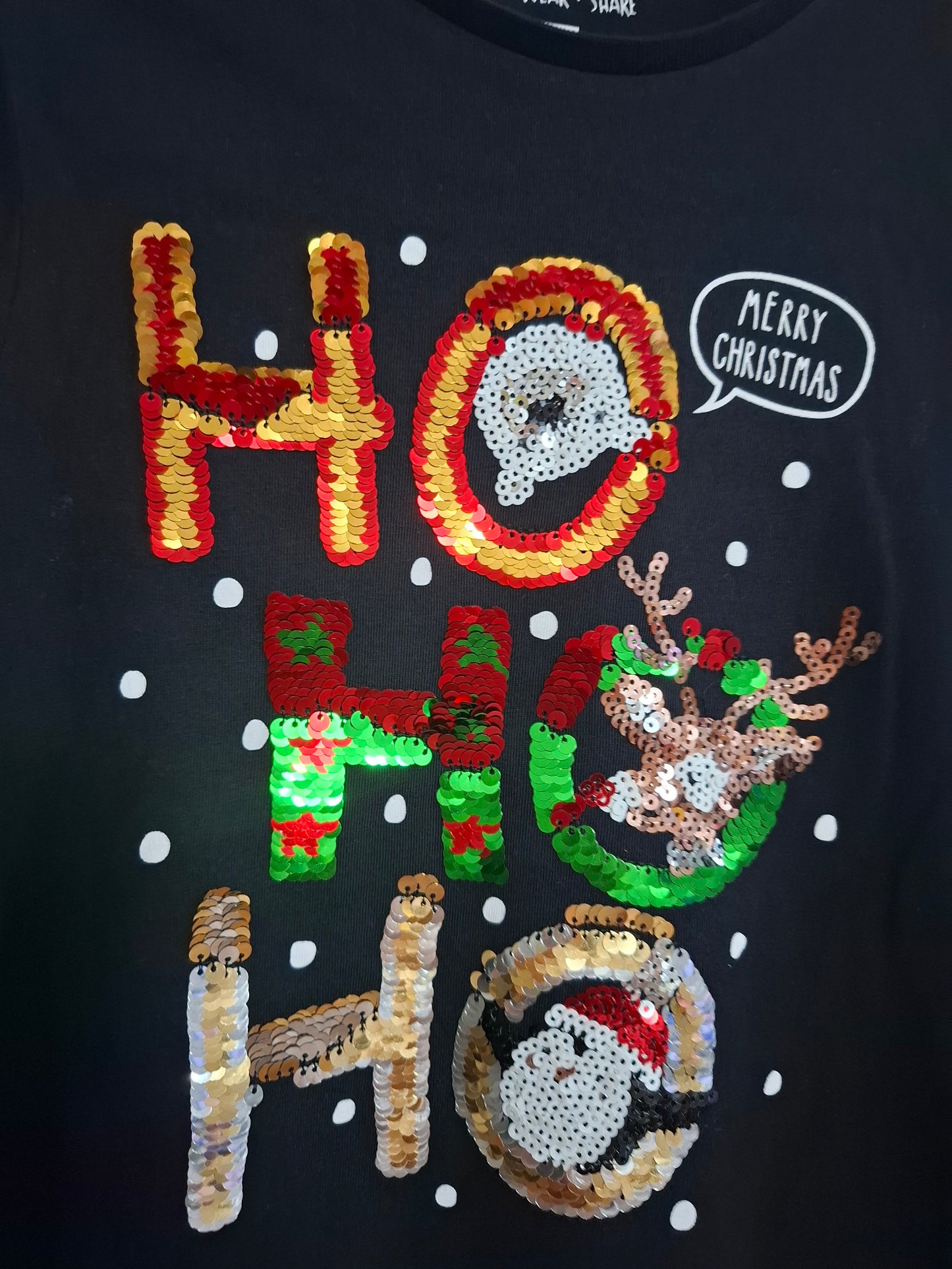 8-9y: Sequin "Ho Ho Ho" Top
