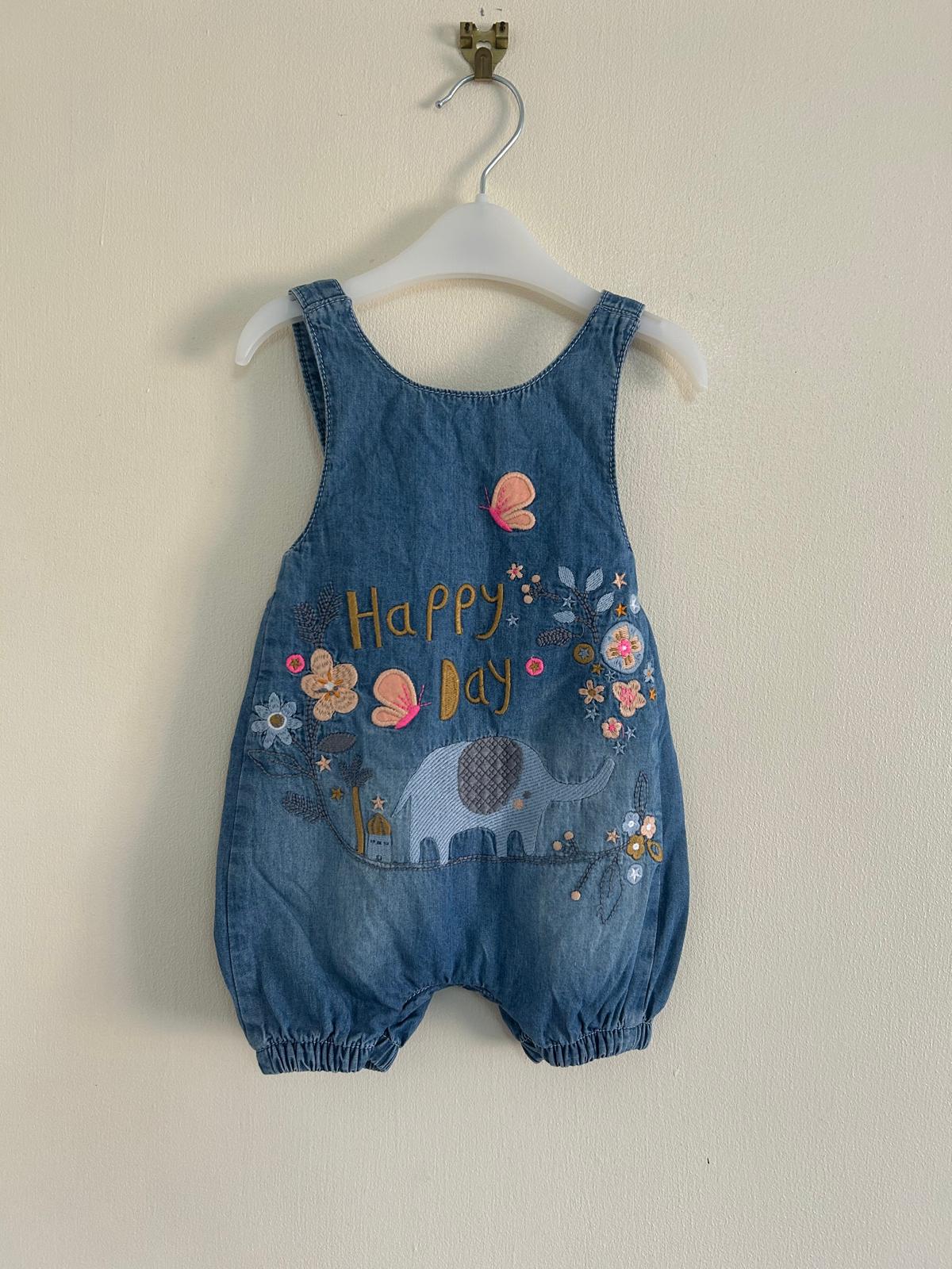 0-3m: Soft Denim Embroidered Romper