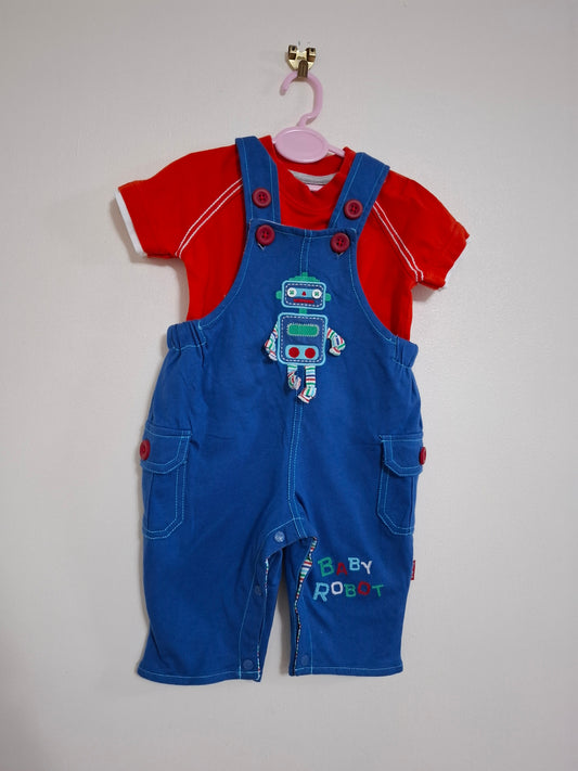 0-3m: Robot Fabric Dungaree Set