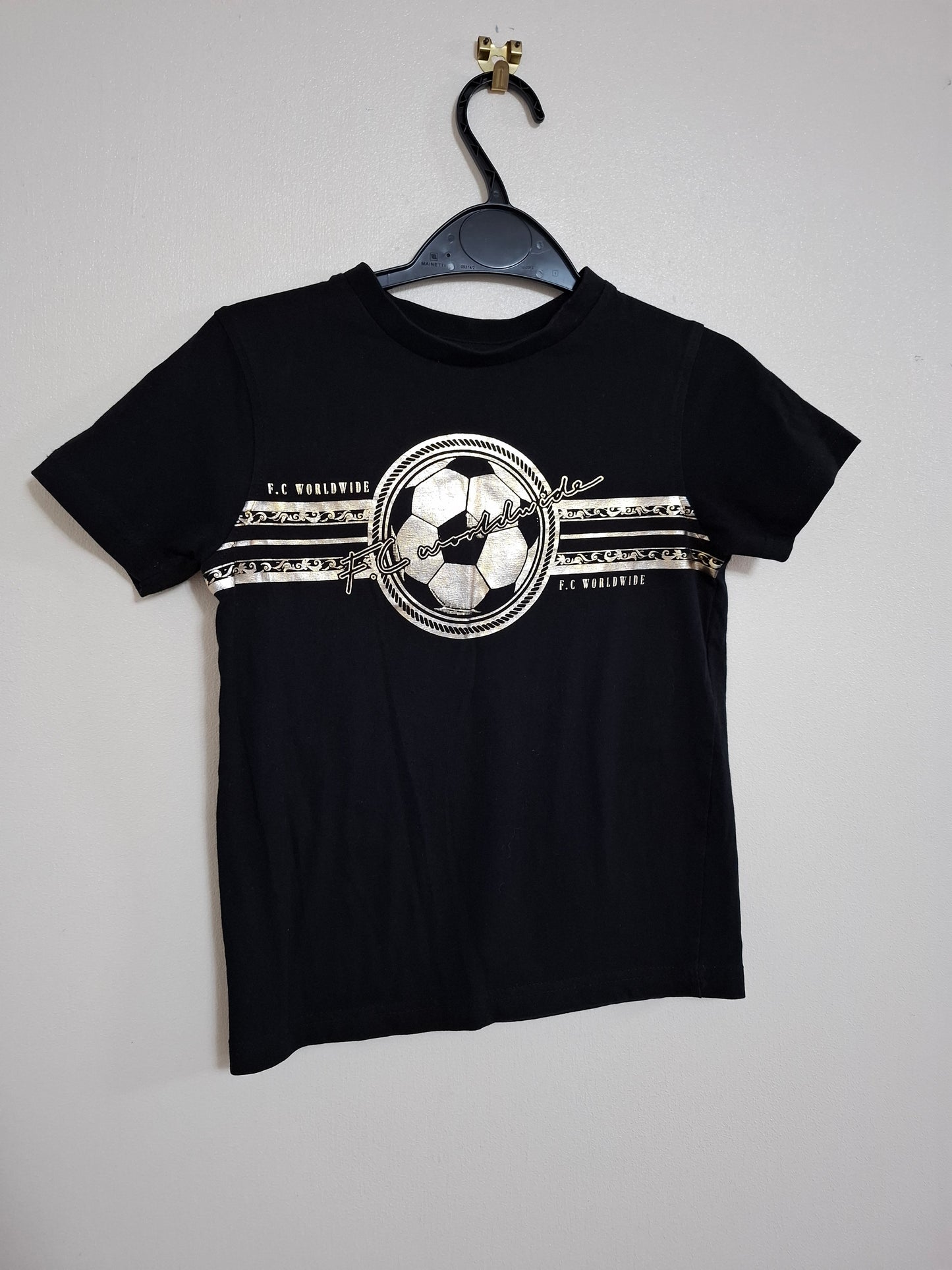 5-6y: Black T-shirt with Gold Football Detail