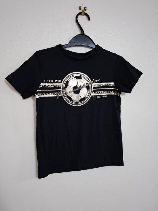 5-6y: Black T-shirt with Gold Football Detail