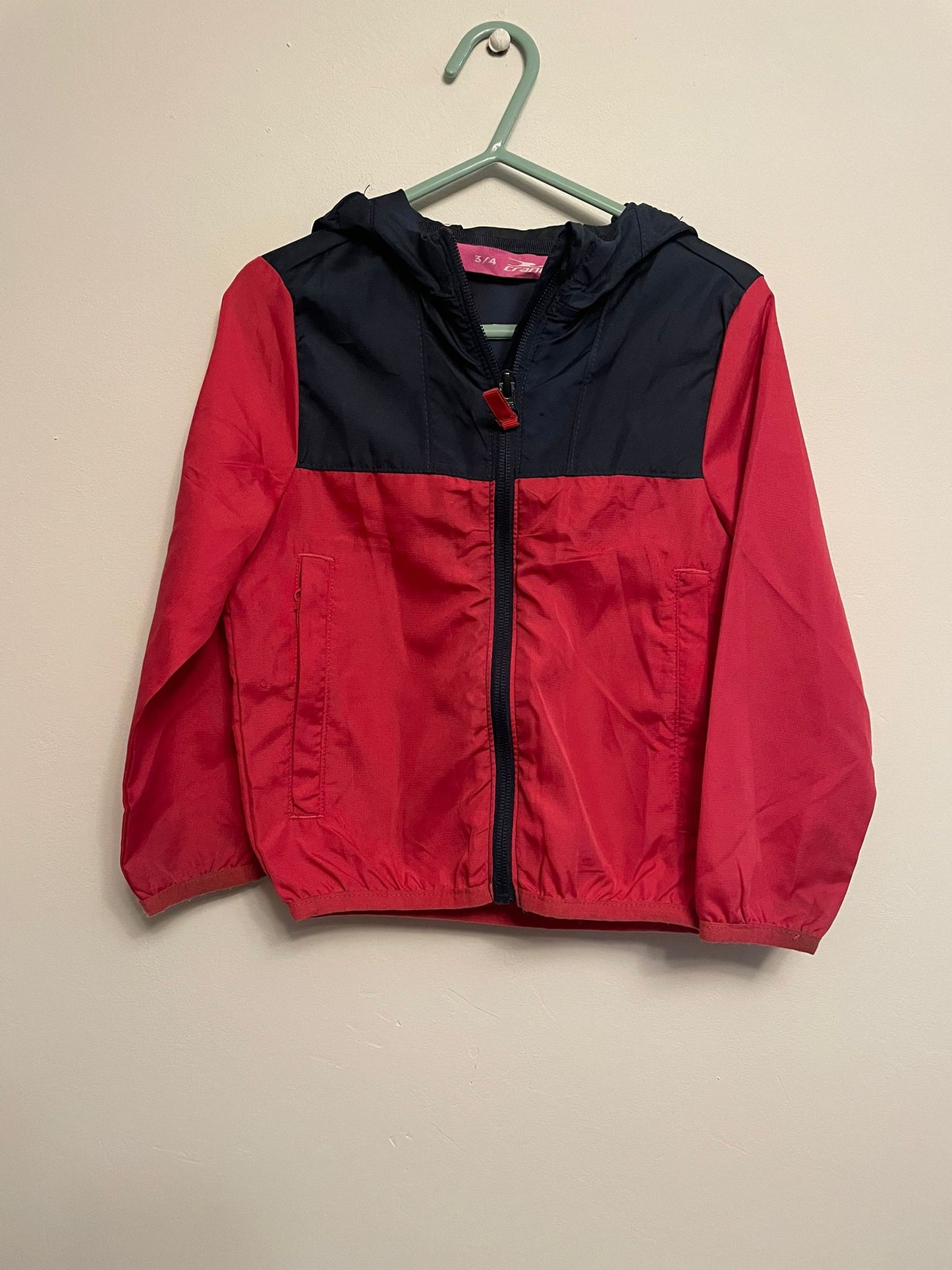3-4y: Crane Red & Navy Waterproof Coat