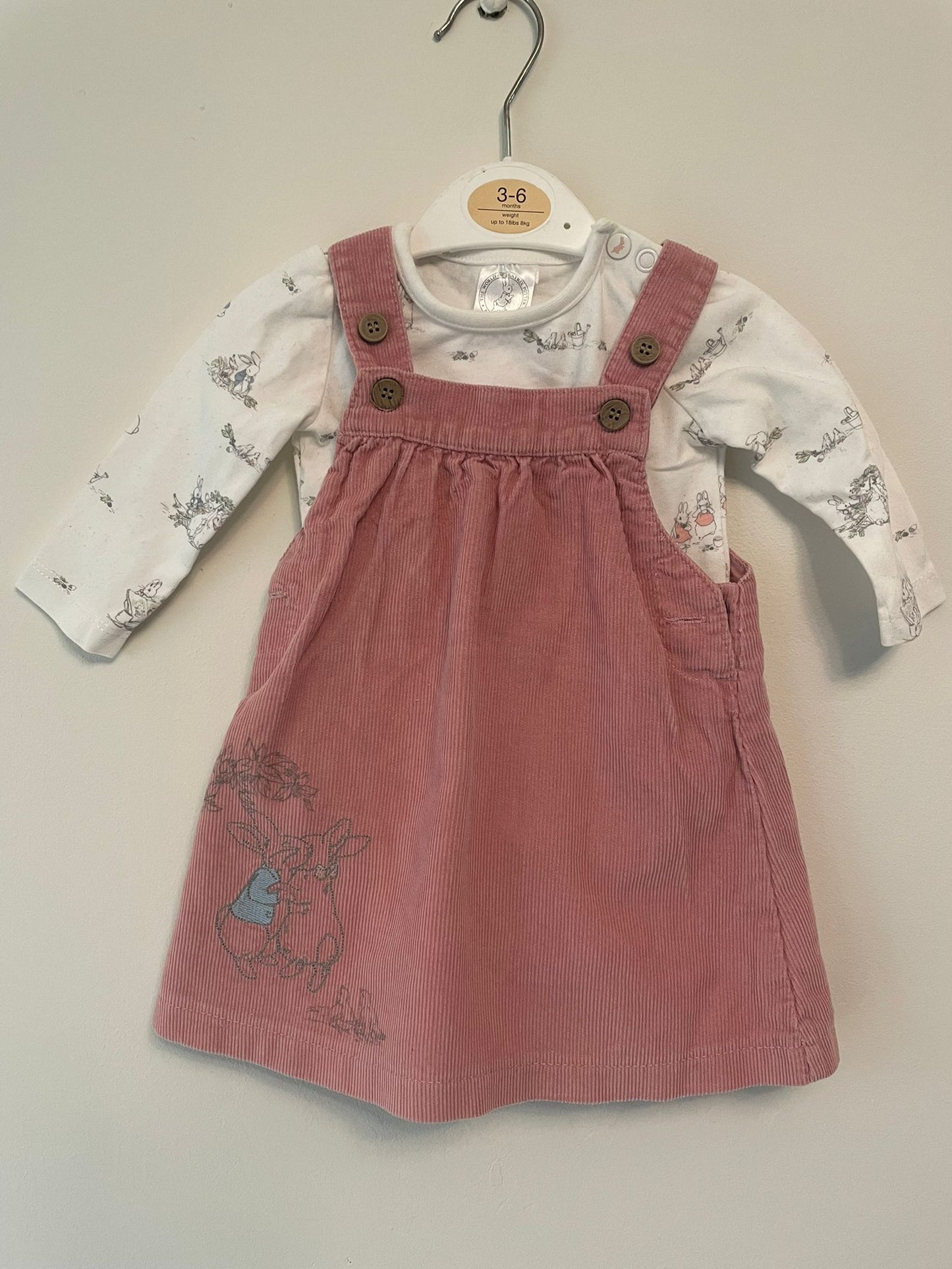 0-3m: Peter Rabbit Courdroy Pinafore and Matching Vest