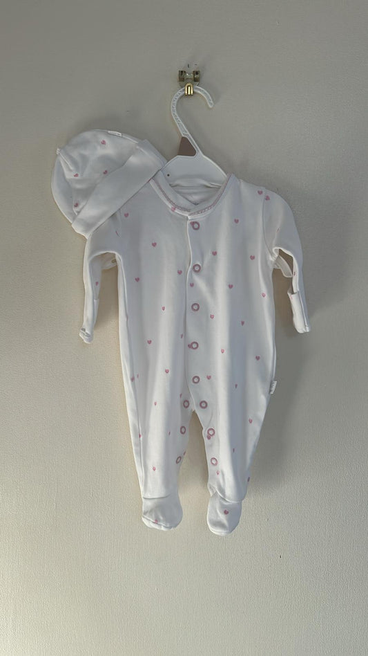 Newborn: Jojo Mamen Bebe Embroidered Sleepsuit & Matching Hat