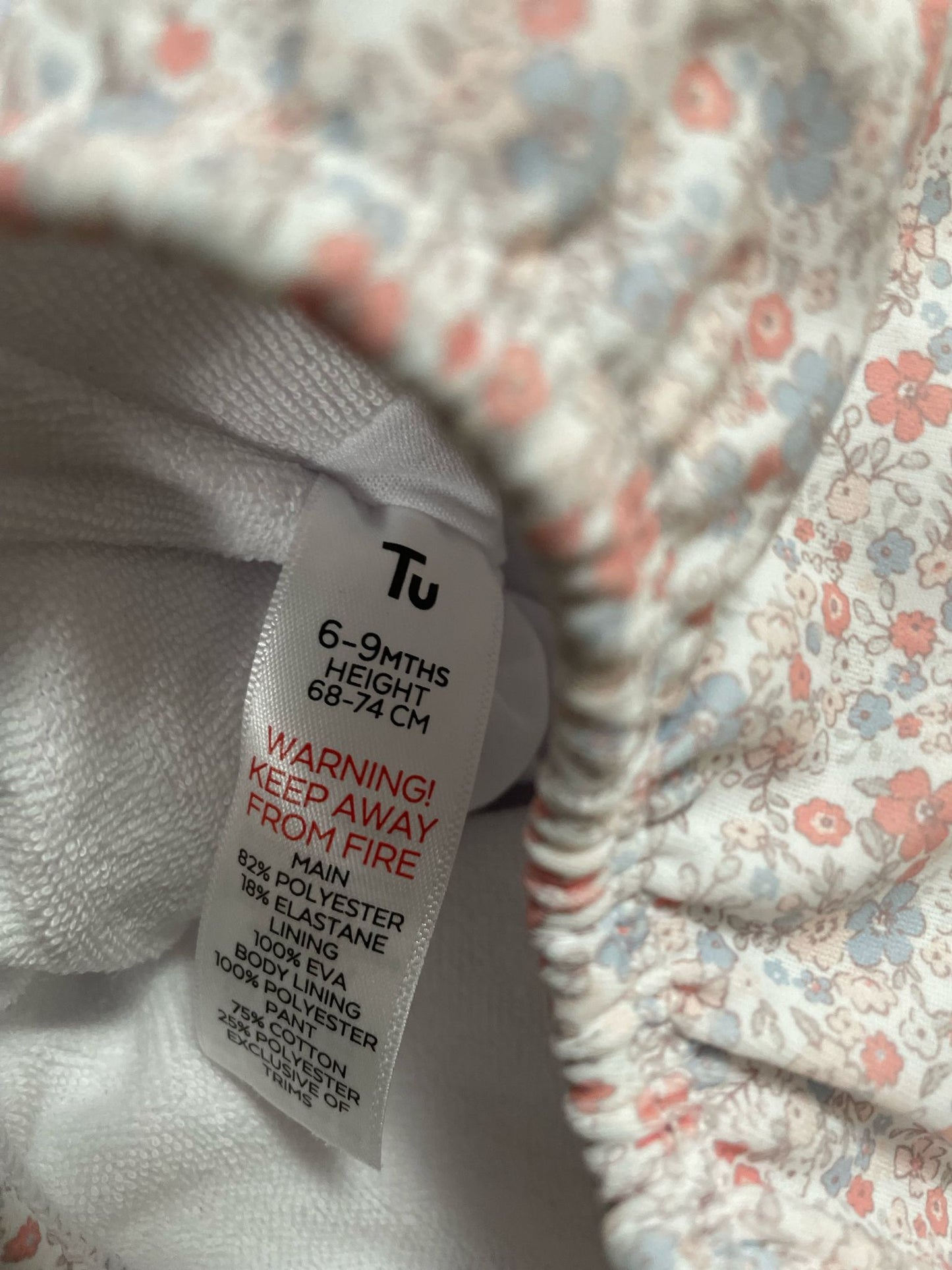 6-9m: Ditsy Floral Pattern Swimsuit (with built in nappy)