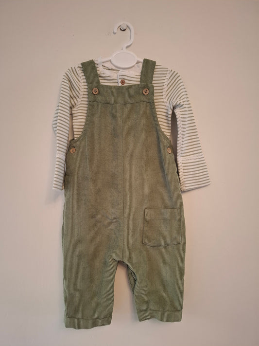 3-6m: Sage Corduroy Dungaree Set