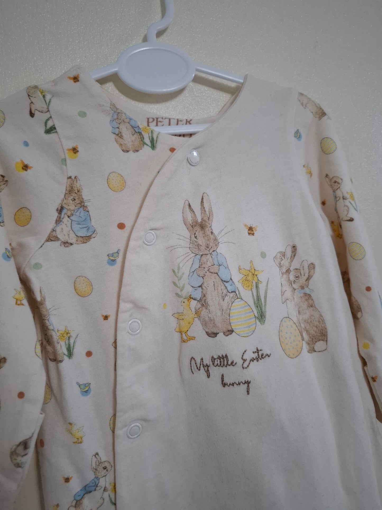 0-3m: "My little Easter bunny" embroidered sleepsuit and matching hat