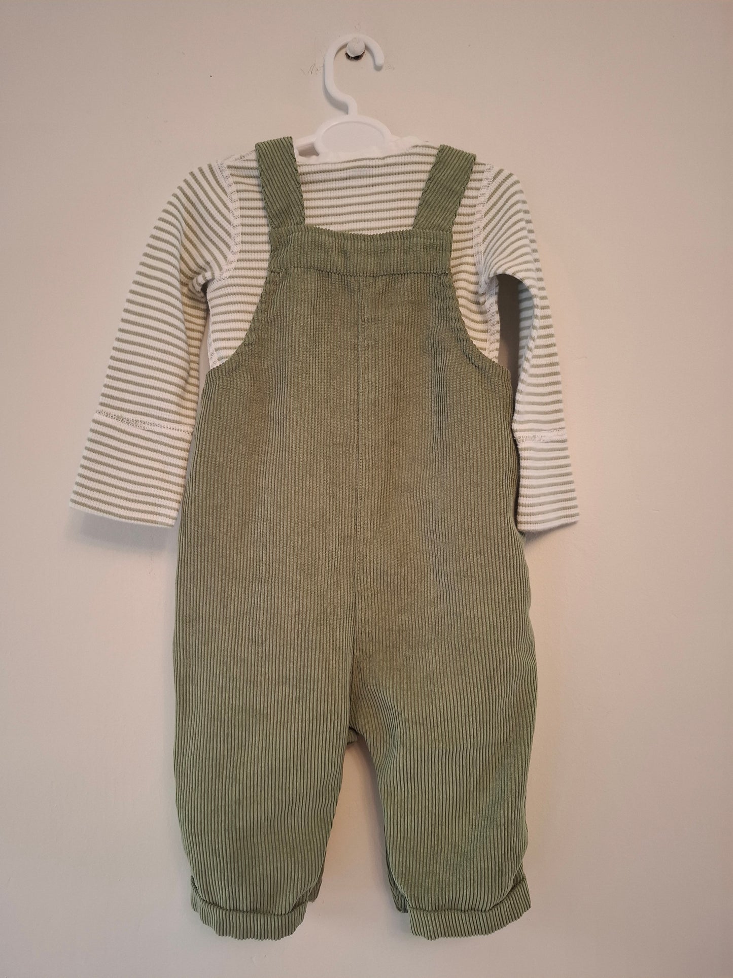 3-6m: Sage Corduroy Dungaree Set