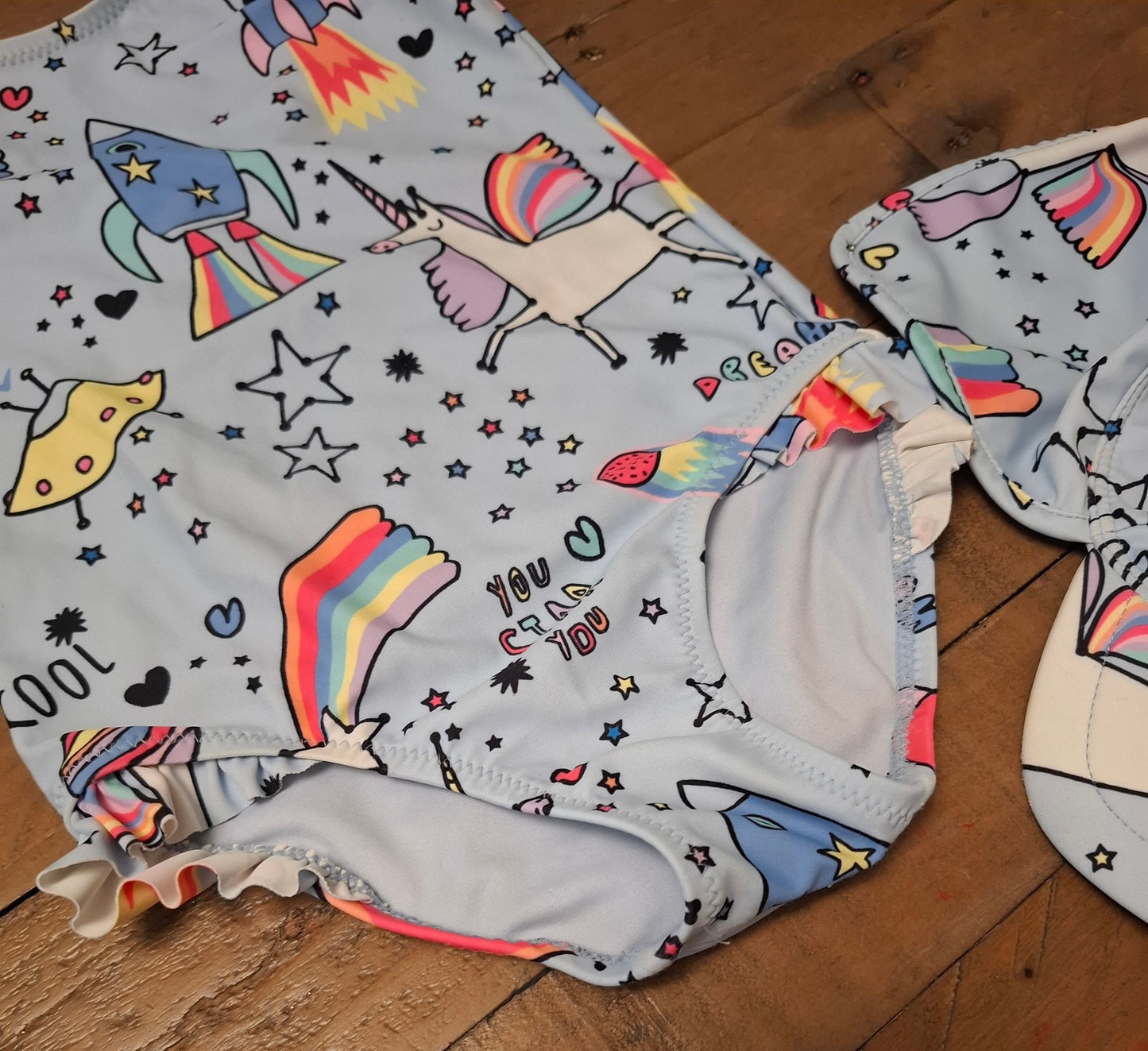 2-3y: Next Space Unicorn Swimming Costume & Matching Swim Hat