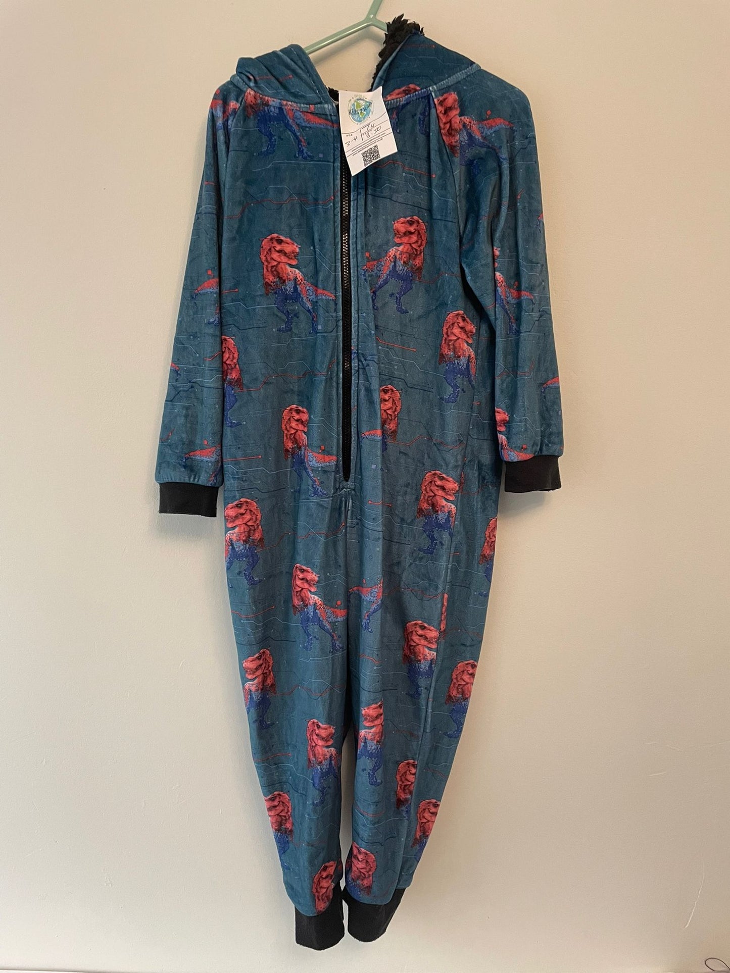 3-4y: Thin Fleece Dino Onsie