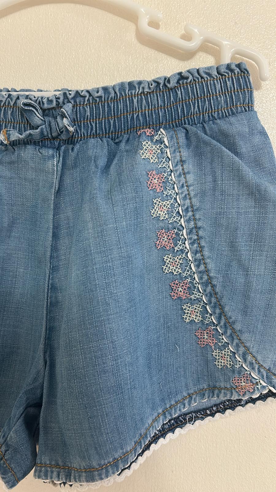 18-24m: Soft Denim Embroidered Shorts