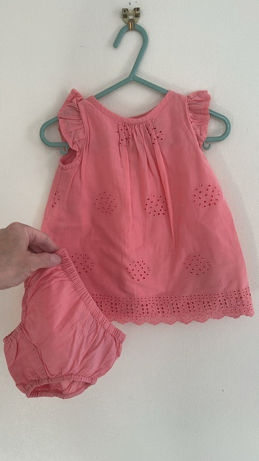 3-6m: BabyGap Coral Cotton Dress & Matching Knickers