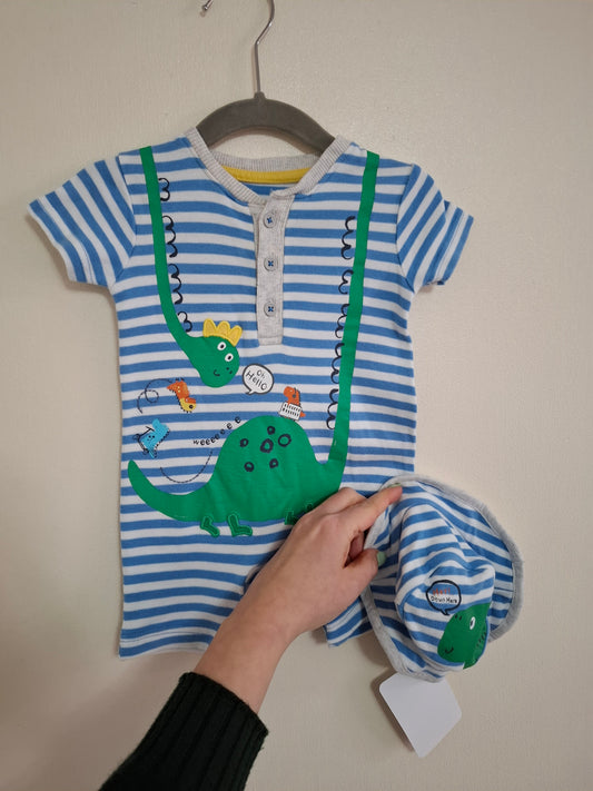 0-3m: Dino Romper & Matching Hat