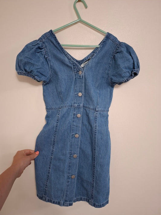 8-9y: Rouched Sleeve Denim Dress