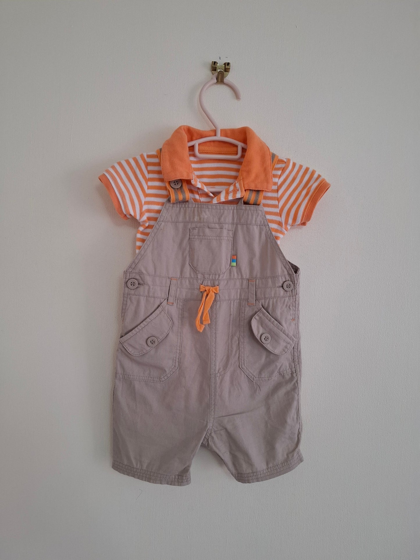 6-9m: Beige Cargo Dungaree Set