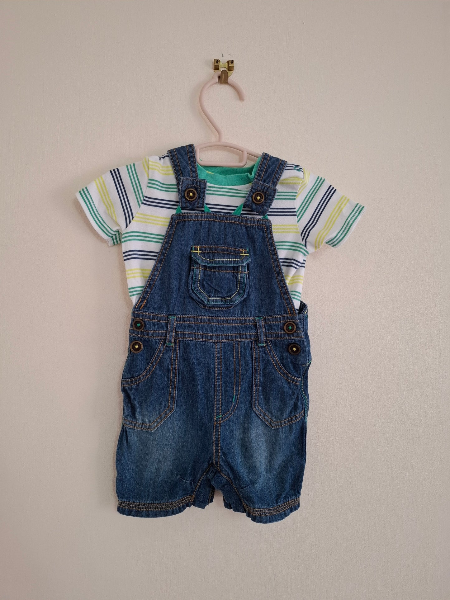 6-9m: Short Denim Dungaree Set