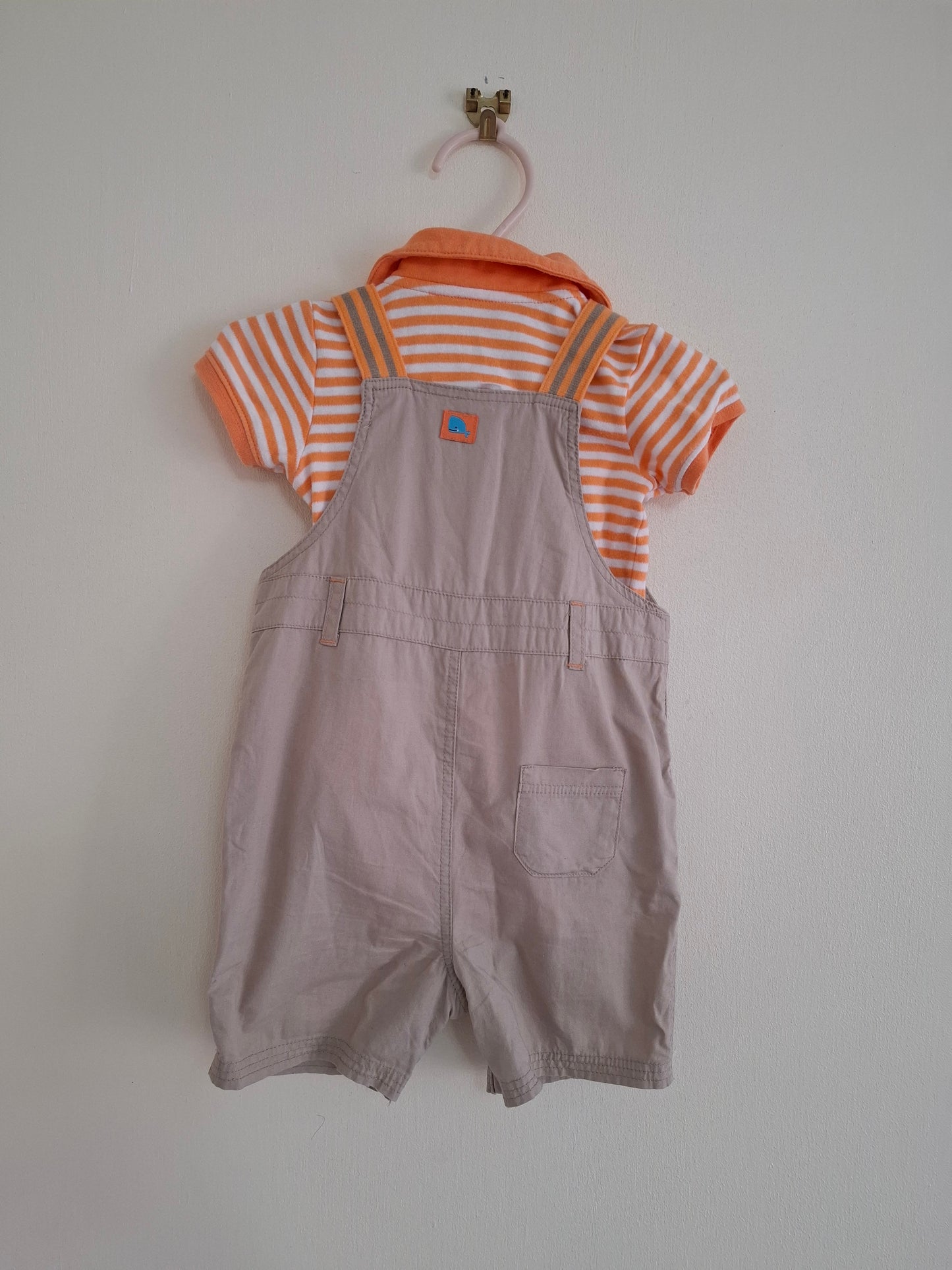 6-9m: Beige Cargo Dungaree Set
