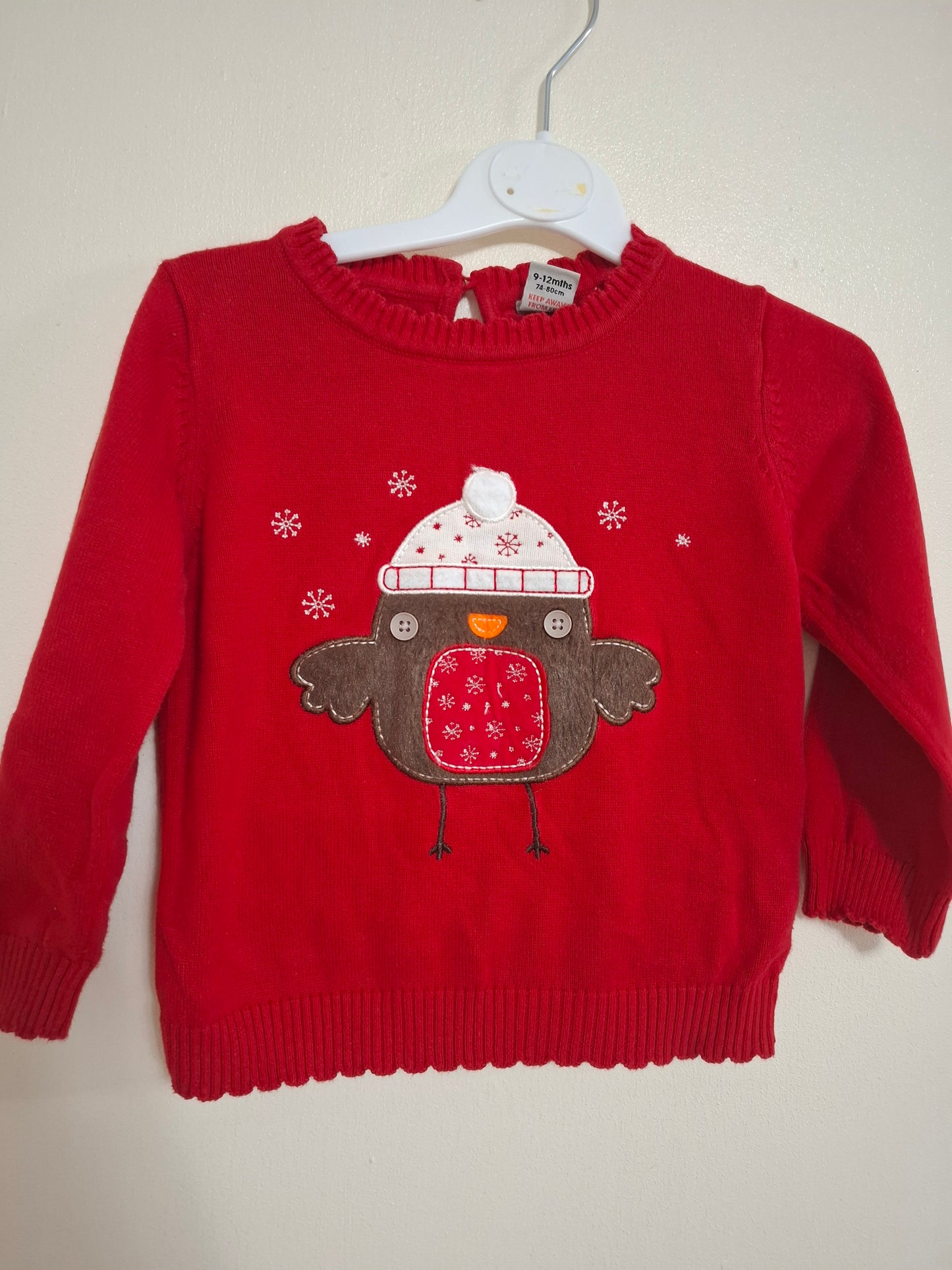 9-12m: Christmas Robin Knitted Jumper