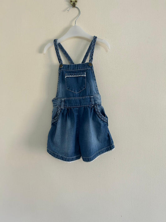 9-12m: Soft Denim Dungaree Shorts