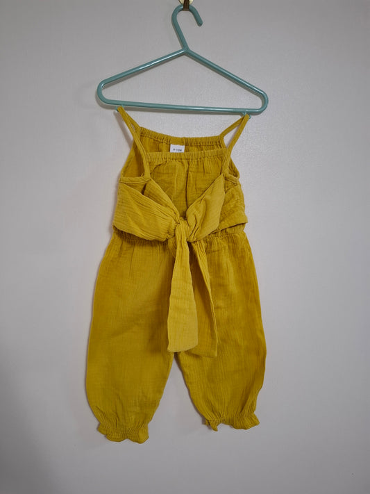 9-12m: Mustard Cheesecloth Cotton Jumpsuit