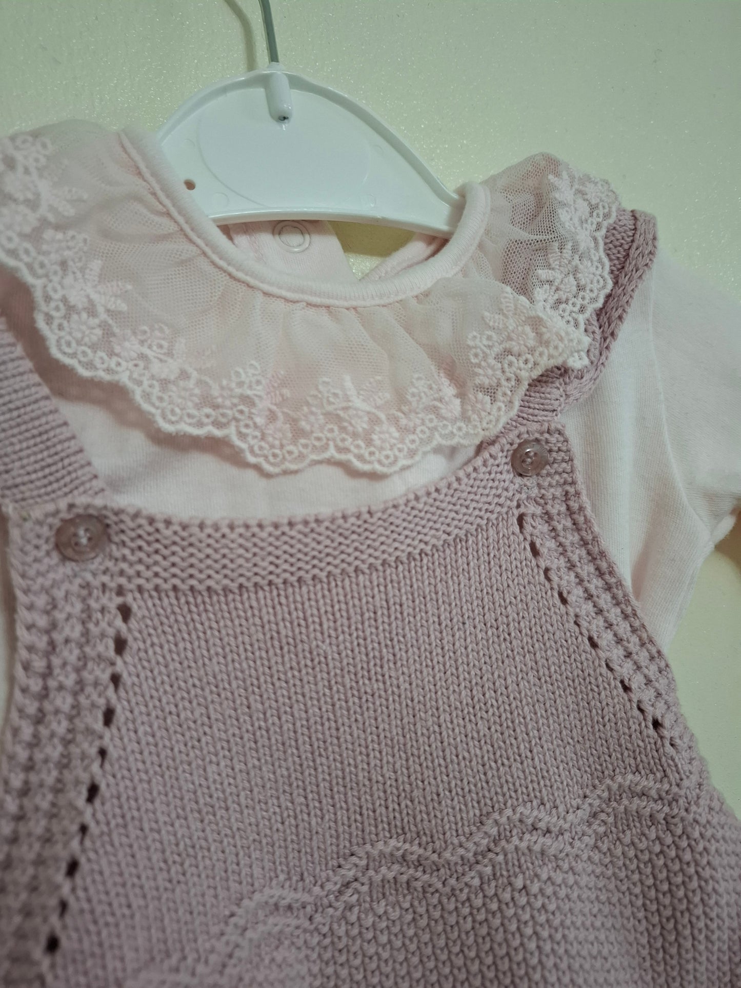 3-6m: Knitted Romper and matching Laced Vest