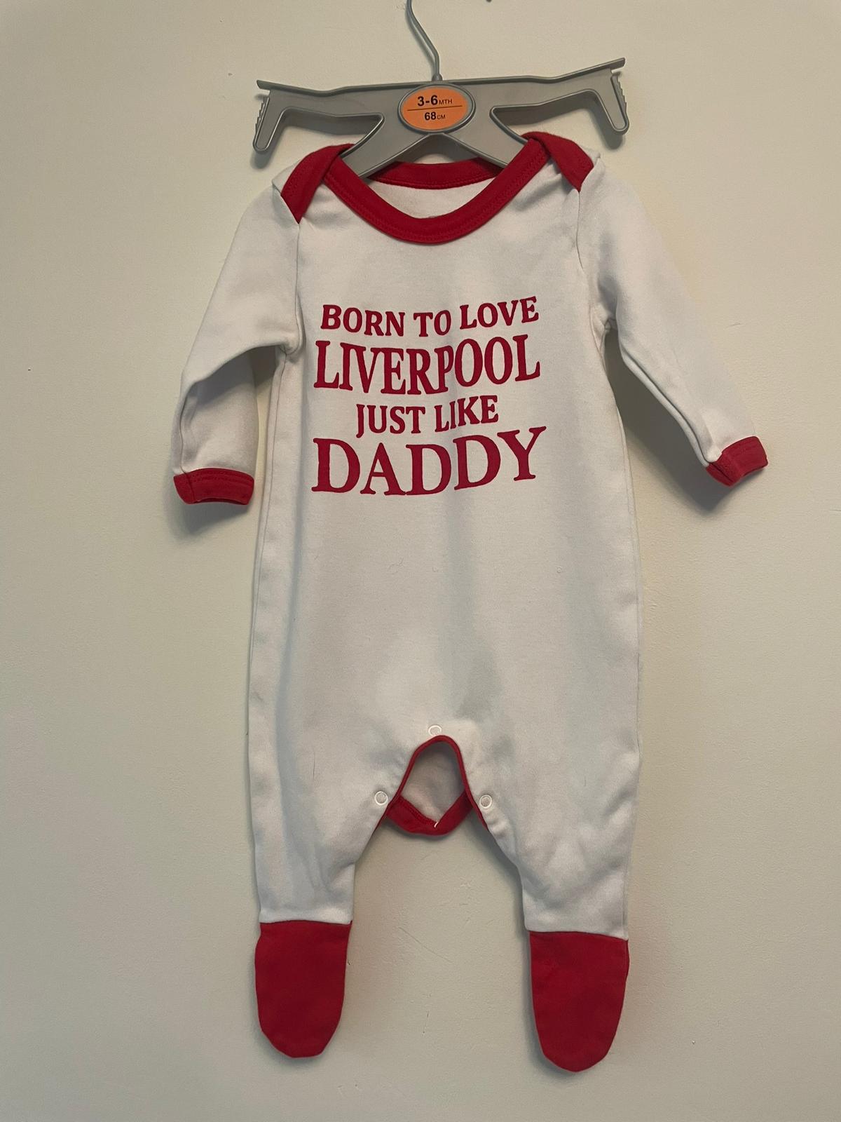 0-3m: "Born to Love LIVERPOOL Just Like Daddy" Sleepsuit