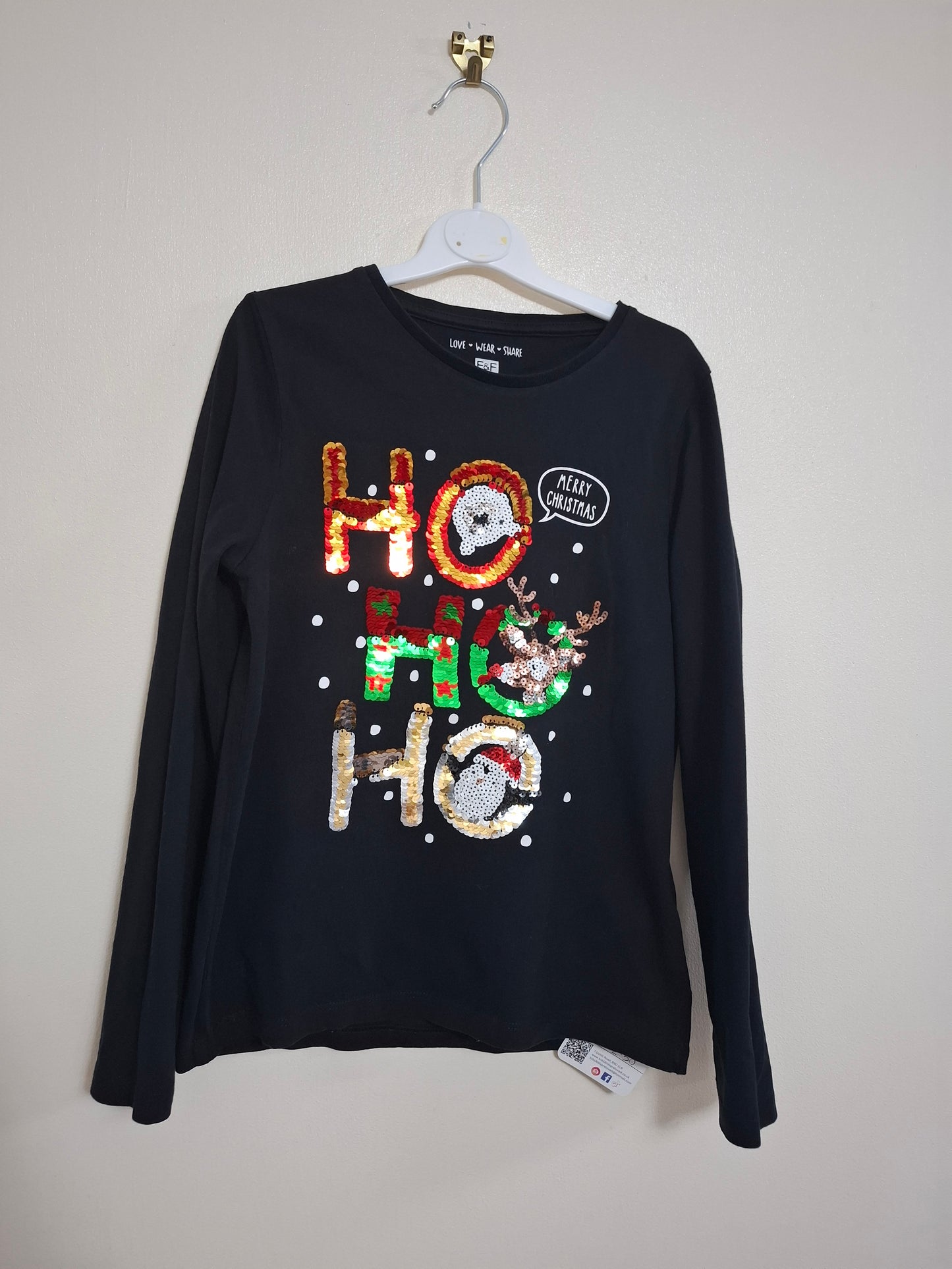 8-9y: Sequin "Ho Ho Ho" Top